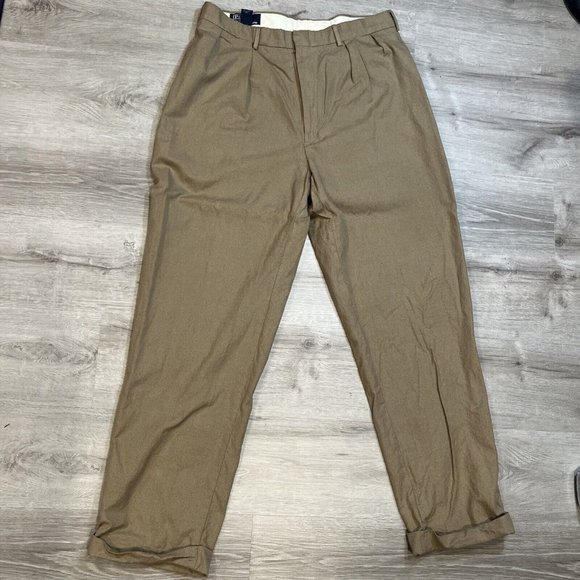 Polo Ralph Lauren Mens 100% Cotton Pleated Dress Pants Brown Houndstooth • 36x32 - Picture 1 of 7